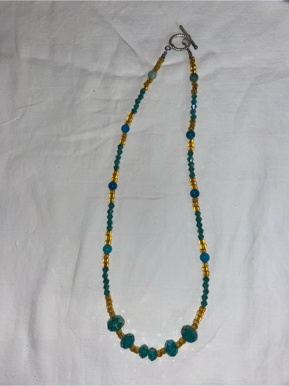 Teal and Gold Beaded Toggle Necklace - Women Jewelry